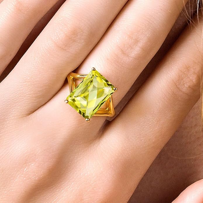 Gem Stone King 5-10 Cttw Gemstone Birthstone Solitaire Engagement Ring For Women | 18K Yellow Gold Plated Silver | 14X10MM Emerald Cut | Wedding Anniversary Ring | Available In Size 5, 6, 7, 8, 9
