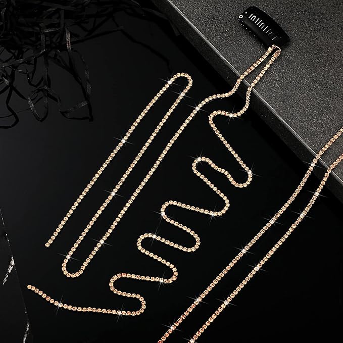 Chunyin 6 Pcs Rhinestone Hair Chains for Women Pearl Charm Rhinestone Hair Jewelry Accessories Crystal Extensions Clips Silver Gold Pins for Braids(Rose Gold)