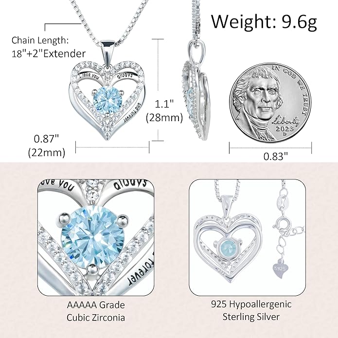 Entwined Souls Necklace - Sterling Silver Double Heart Pendant | Engraved 'I Love You Always and Forever' | Gift for Couples, Anniversary, Wedding