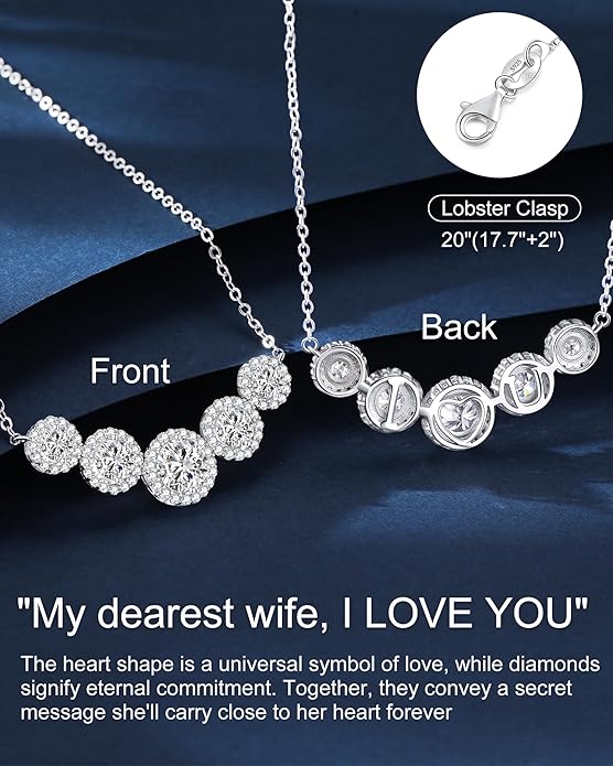 Moissanite Necklace for Women, 1.7-7.6 Carat Heart Necklace Engraved 'I LOVE YOU' Gift for Wife, Wedding Anniversary Birthday Gifts for Women, Jewelry Gifts for Her Wife Mom Girlfriend Lady