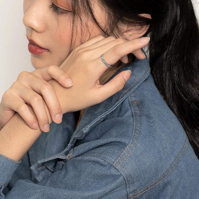 Muses Art Design Birthstone Eternity Band Ring (Channel Set/Full Round), Stackable Fashion Ring with Crystal Birthstone