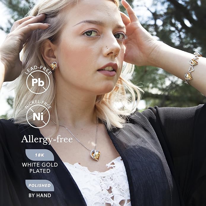 Necklaces for Women, Infinity Love Birthstone Heart Crystal Pendant, Birthday Jewelry Gifts for Her, Mom, and Wife, Silver Plated, 18 plus 2 inch Adjustable Chain