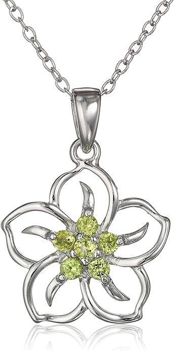 Amazon Essentials Genuine or Created Gemstone Birthstone Flower Pendant Necklace with Chain in Sterling Silver, 18" (previously Amazon Collection)