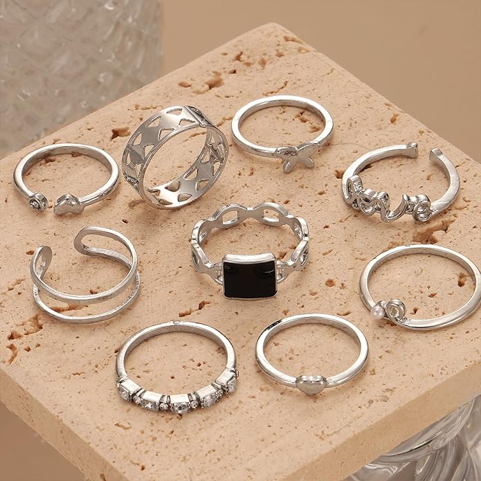 IFKM 51 Pcs Gold Knuckle Rings Set For Women Girls Vintage Stackable Joint Finger Midi Rings Dainty Cubic Zirconia Crystal Simple Twist Hollow Cute Rings Pack Jewelry Gift