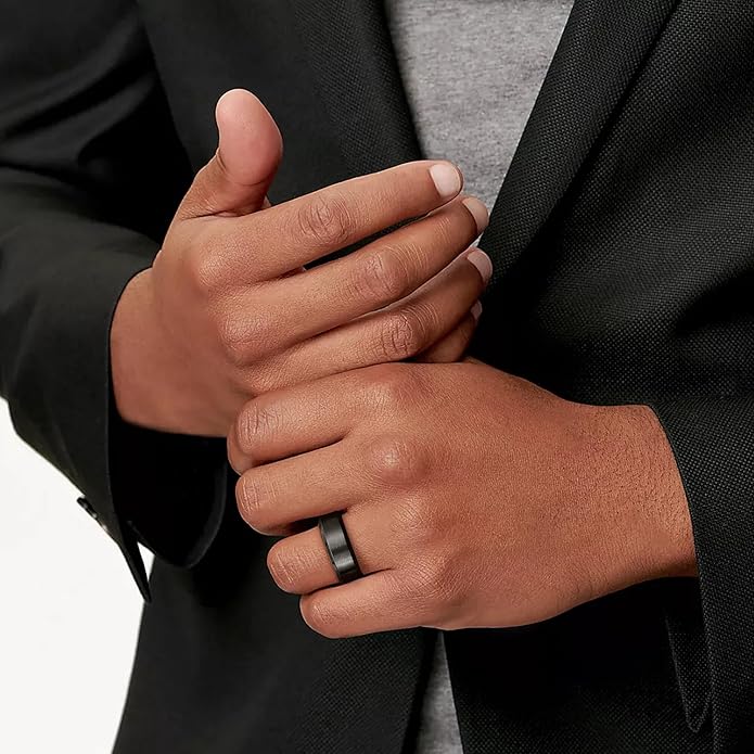 Jstyle Stainless Steel Rings for Men Women 8MM Wedding Band Rings Matte Surface - Beveled Polished Edge Mens Ring Size 6-14