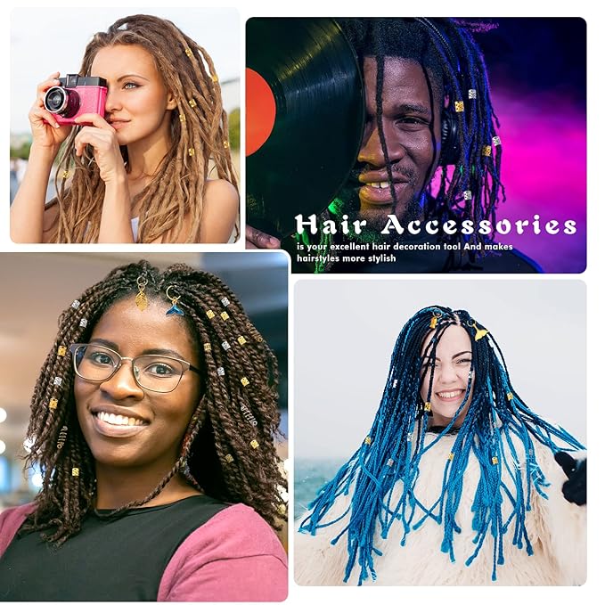 292Pcs Hair Jewelry for Braids, Gold And Silver Dreadlock Jewelry Accessories, Loc Decoration for Hair Dreadlock with Ring Cuffs Charm Decorations for Men and Women
