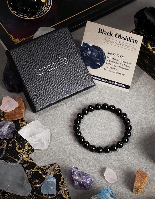 Handmade Natural Stone Beaded Stretch Bracelets,Healing Crystals Protection Bracelet,Spiritual Jewelry Gifts for Women & Men,Replacement Beads Included