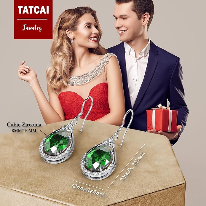 18K White Gold Plated Sterling Silver Oval Cut Cubic Zirconia Drop Dangle Earrings for Women Hypoallergenic Statement Earrings Gifts for Women Mom