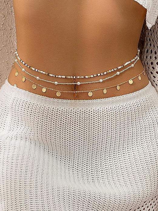Longita Silver Gold Waist Chain Belly Chain for Women Body Chain Stomach Chains Stacked Waist Jewelry Stackable