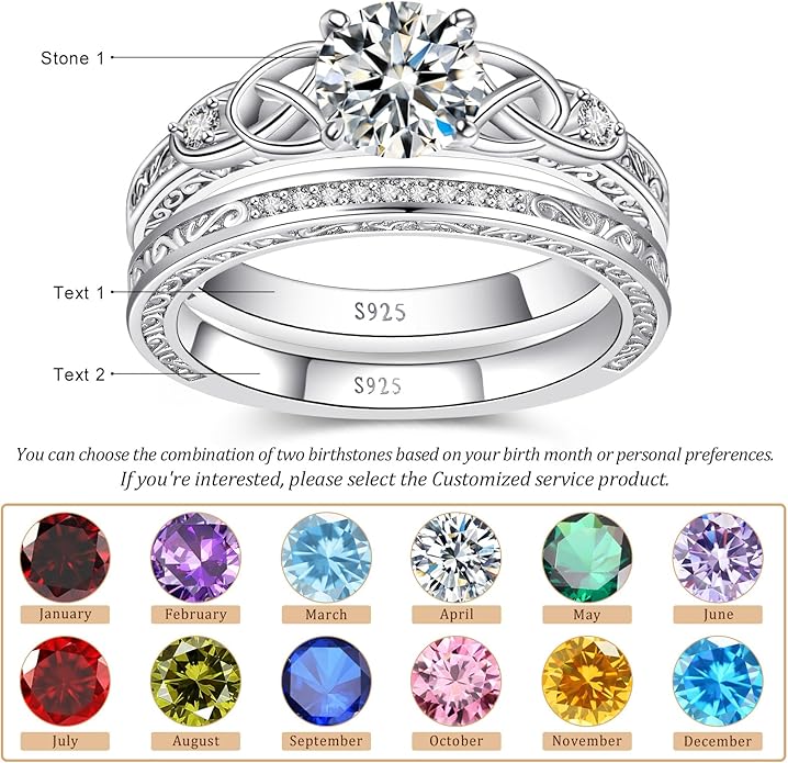 Vintage Celtic Knot Women's Engagement Ring Sets 925 Sterling Silver/14K Gold Plated Stackable Wedding Bands Rings AAAAA Cubic Zirconia Women Bridal Sets Wedding Ring Band Width 1.8mm Size 5-9