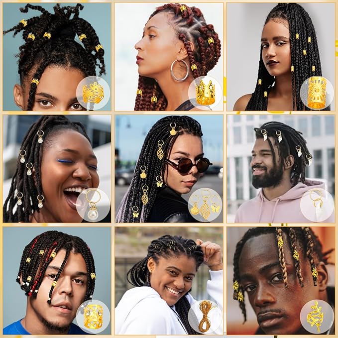 285PCS Gold Hair Jewelry for Braids, Gold Dreadlock Hair Accessories with Pendants Charms, Loc Jewelry for Hair Dreadlocks Rings Cuff Clips Charms for Braid Decoration