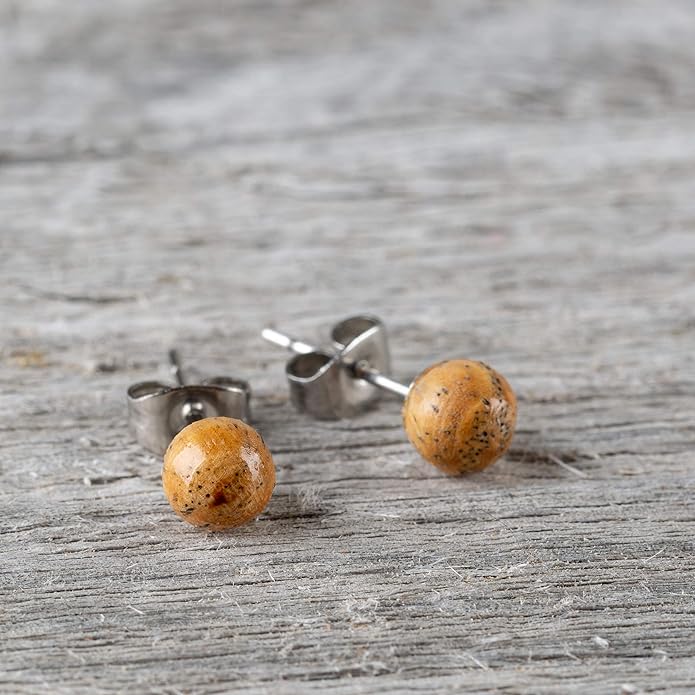 Wood Stud Earrings for Women - Wooden Handmade Earrings - Surgical Steel Brown Boho Earrings