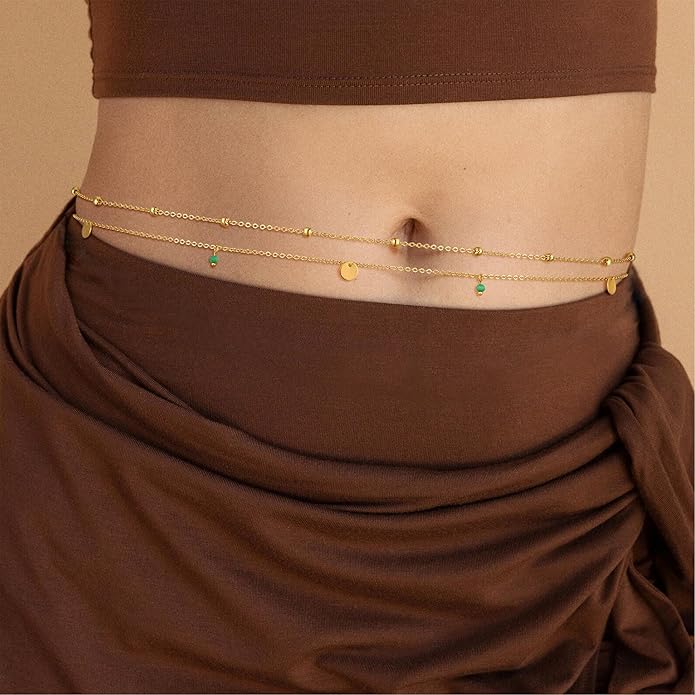 Body Chain for Women 14K Gold Plated Waist Beads Chain Gold Belly Belt Body Chains Waterproof Adjustable Sexy Bikini Beach Body Jewelry Daily Belts Gifts for Women 26.5-33Inch