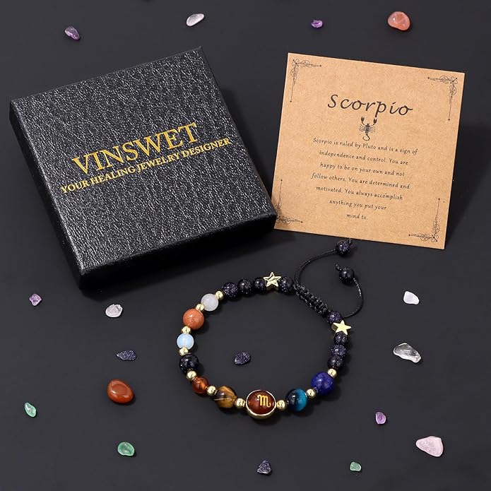 Zodiac Bracelets for Women Men,12 Constellations Healing Crystal Stone Beads Bracelet Birthday Zodiac Gifts Horoscope Spiritual Jewelry Bracelet Gifts