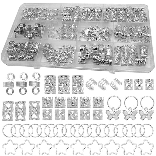 200 Pcs Hair Jewelry for Braids Accessories Loc Jewelry for Hair Dreadlock, Sliver Adjustable Cuffs Braiding Hair Rings Decoration