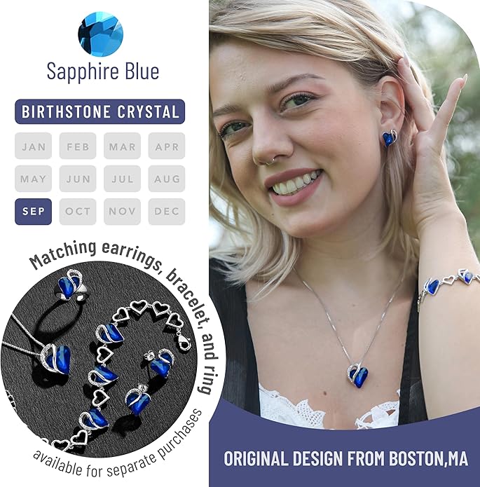 Necklaces for Women, Infinity Love Birthstone Heart Crystal Pendant, Birthday Jewelry Gifts for Her, Mom, and Wife, Silver Plated, 18 plus 2 inch Adjustable Chain