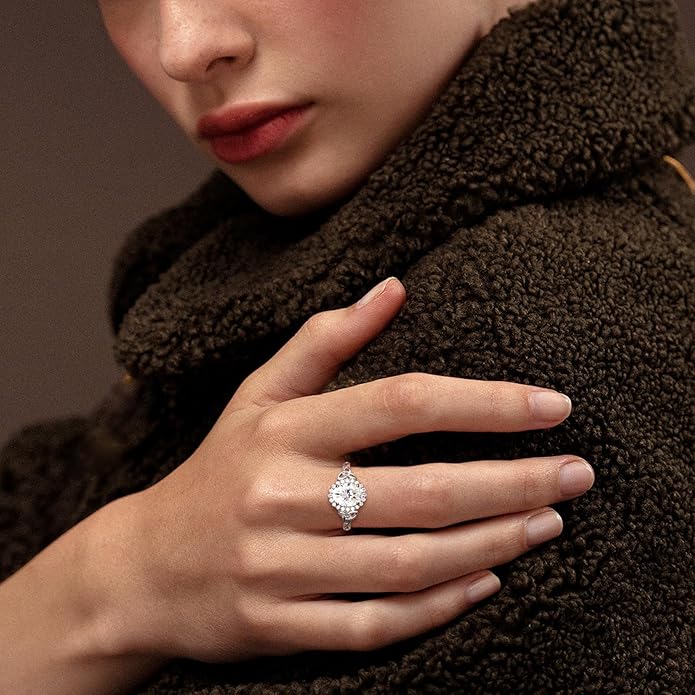 DAYBYDAY Celtic Birthstone Rings for Women 925 Sterling Silver Heart/Round/Pear/Oval Created Gemstone Moissanite Halo Engagement Promise Rings for Her Wife Birthday Anniversary Wedding Jewelry