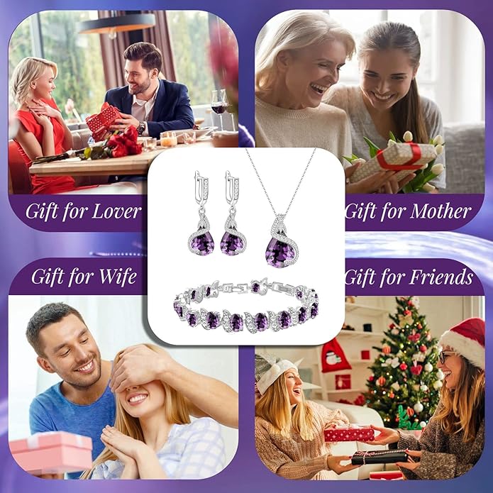 GZWHD Jewelry Set for Women Water Drop Cubic Zirconia Artificial Crystal Earrings Pendant Necklace Open Ring Tennis Bracelet Wedding Anniversary Birthday Engagement Gift for Bridesmaid Wife Girlfriend Friend