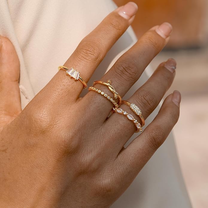 WFYOU Gold Rings for Women that Don't Tarnish Cubic Zirconia Ring Stackable Rings for Women Dainty 14K Gold Plated Rings Set Wedding Bands for Women Gold Jewelry Ring Size 6 7 8 9 10