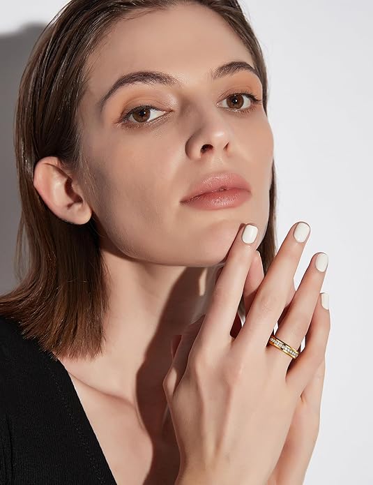 Greenpod 6mm 8mm Tungsten Carbide Rings for Men Silver/Gold Cubic Zirconia Eternity Wedding Band Women High Polish Comfort Fit Size 6-13