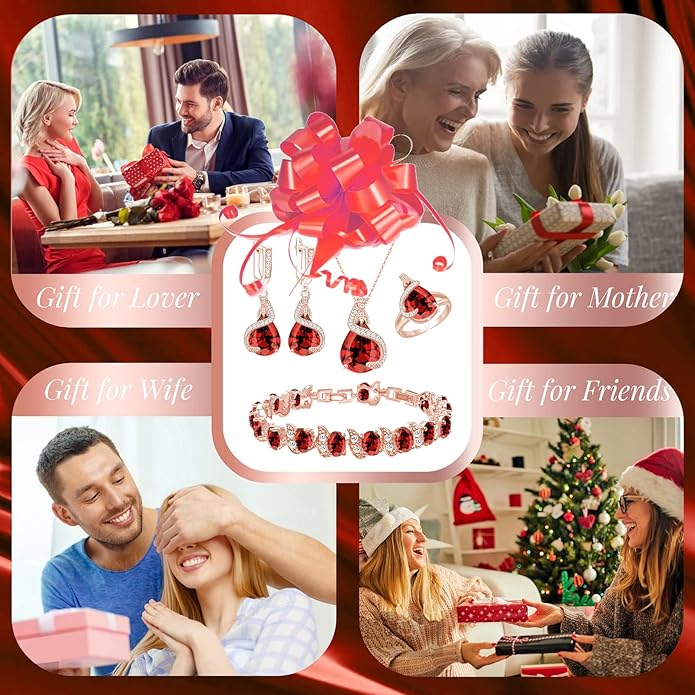 GZWHD Jewelry Set for Women Water Drop Cubic Zirconia Artificial Crystal Earrings Pendant Necklace Open Ring Tennis Bracelet Wedding Anniversary Birthday Engagement Gift for Bridesmaid Wife Girlfriend Friend