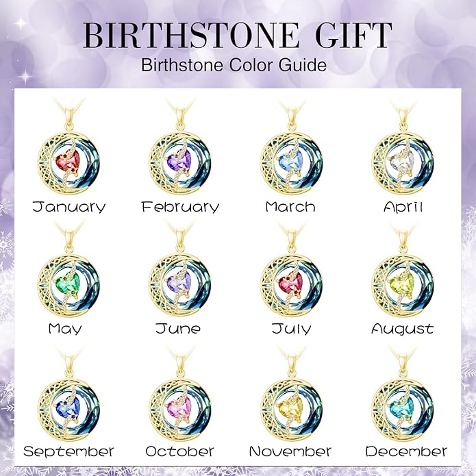 TOUPOP Birthstone Necklace 925 Sterling Silver Moon and Star Pendant with Blue Crystal Celtic Moon Jewelry Birthday Christmas Gifts for Women Mom Wife Her Daughter