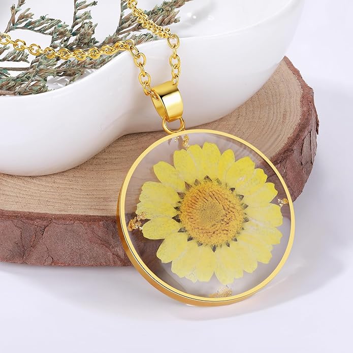 Forget-Me-Not and Queen Anne's Lace Pressed Wildflower Necklace | Birth Month Real Flower Necklace | Gold/Silver Pressed Flower Jewelry | Personalized Handmade Jewelry