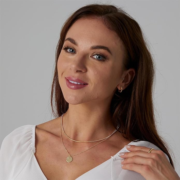 ASCOMY Layered Necklaces for Women Dainty Gold Necklace 14K Gold Plated Herringbone Necklace for Women Pearl Cross Necklace Paperclip Cuban Figaro Rope Satellite Chain Gold Choker Trendy Jewelry Gift
