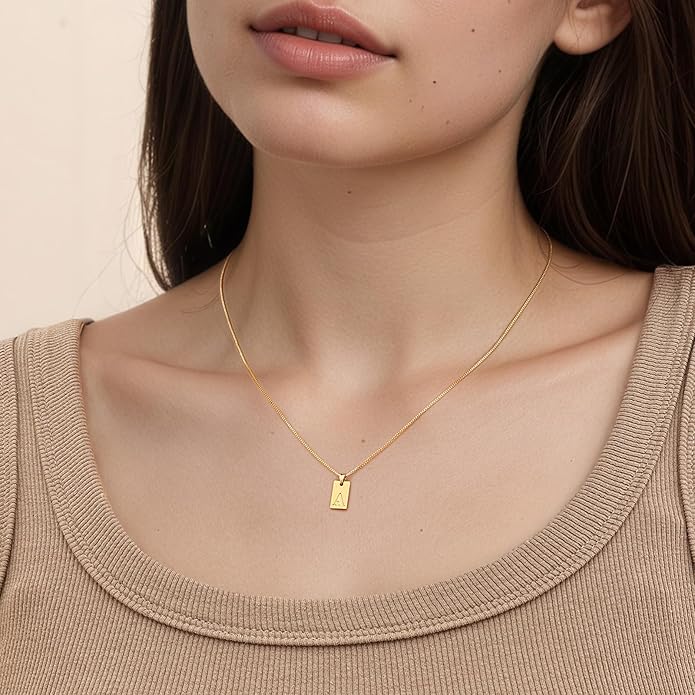 Gacimy Dainty Gold Initial Necklaces for Women, 18K Gold Plated Name Necklace for Women with Trendy A-Z Letter Nedcklace Pendant