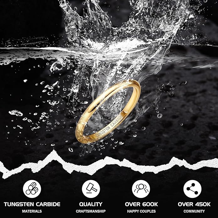 Jstyle 2mm 4mm 6mm 8mm Tungsten Rings for Men Women Hypoallergenic Wedding Band Rings Gold/Silver Domed High Polish Comfort Fit Size 6-12 Not Tarnished
