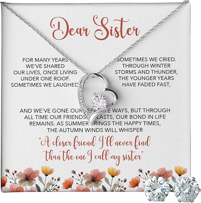 (USA-Assembled) To Sister Gift - Heart Necklace and Earring Set for Women Her Jewelry - Birthday Christmas Graduation College Female Black Box (id175)