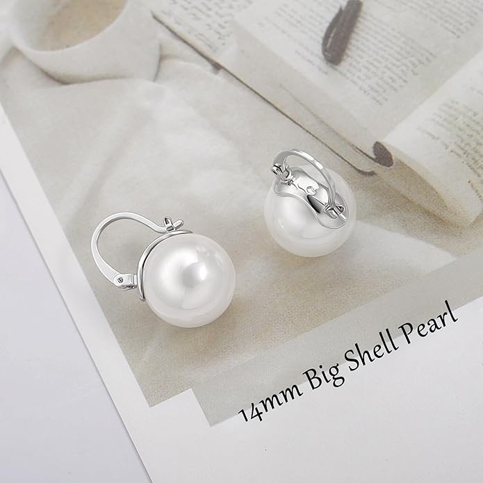 925 Sterling Silver Hoop Handpicked AAA+ Quality 7.5-8mm White Freshwater Cultured Pearl Dangle Drop Earrings Jewelry for Women