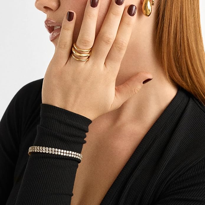 Hey Harper Gold Ring for Women - Gold Plated Stacking Waterproof & Sweatproof Jewerly Ring - Everday Non Tarnish Cute Fashion Circle Rings