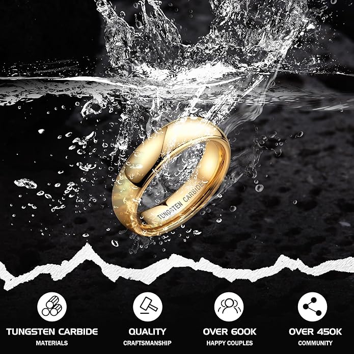 Jstyle 2mm 4mm 6mm 8mm Tungsten Rings for Men Women Hypoallergenic Wedding Band Rings Gold/Silver Domed High Polish Comfort Fit Size 6-12 Not Tarnished