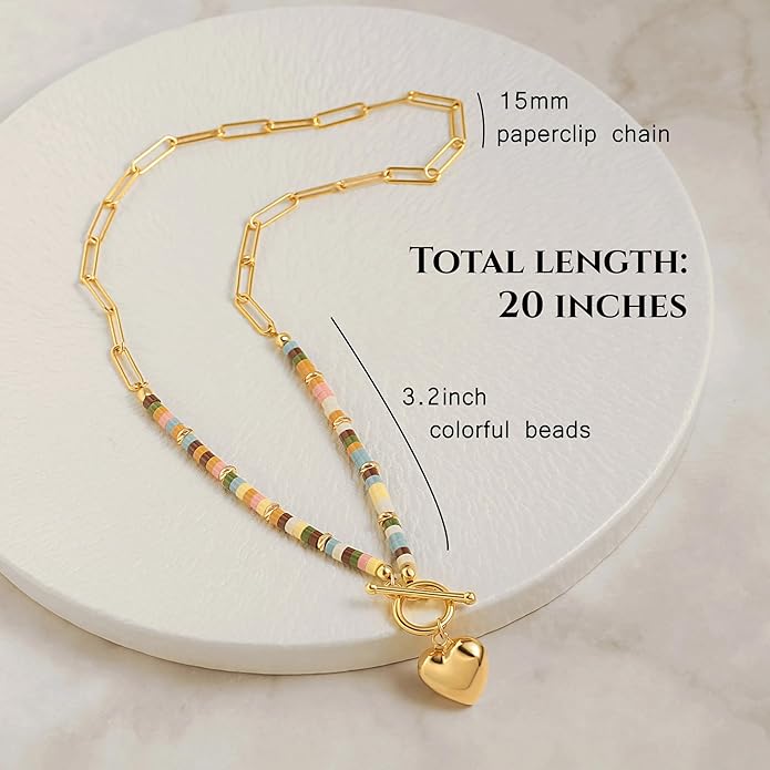 18k Gold Chain Link Necklace for Women, Baroque Pearl/Compass Pendant Necklace