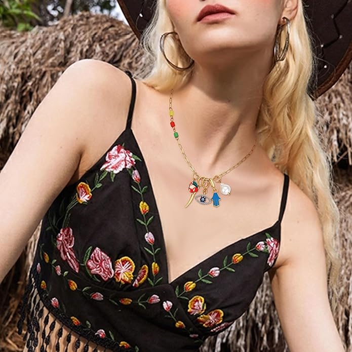 Charm Necklace for Women Gold Evil Eye Sun Moon Flower Coin Pendant Necklace Dainty Paperclip Chain Vintage Luck Amulet Choker Necklaces Celestial Jewelry Gift