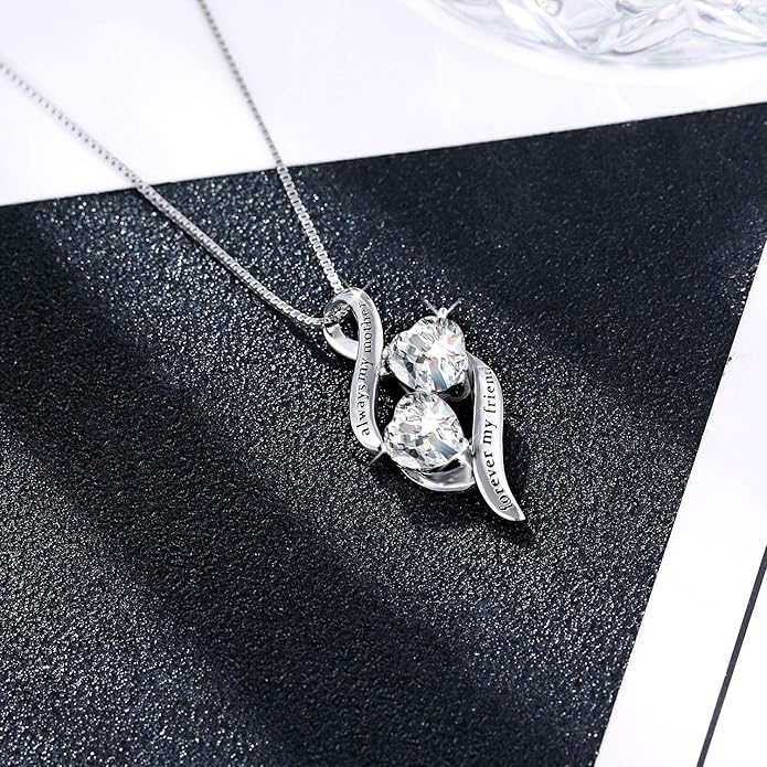 925 Sterling Silver Always My Daughter&Sister Forever My Friend Double Love Heart Pendant Necklace, Mother Daughter Bracelet Jewelry Gifts for Sister Women Couples Wife Mom Girlfriend