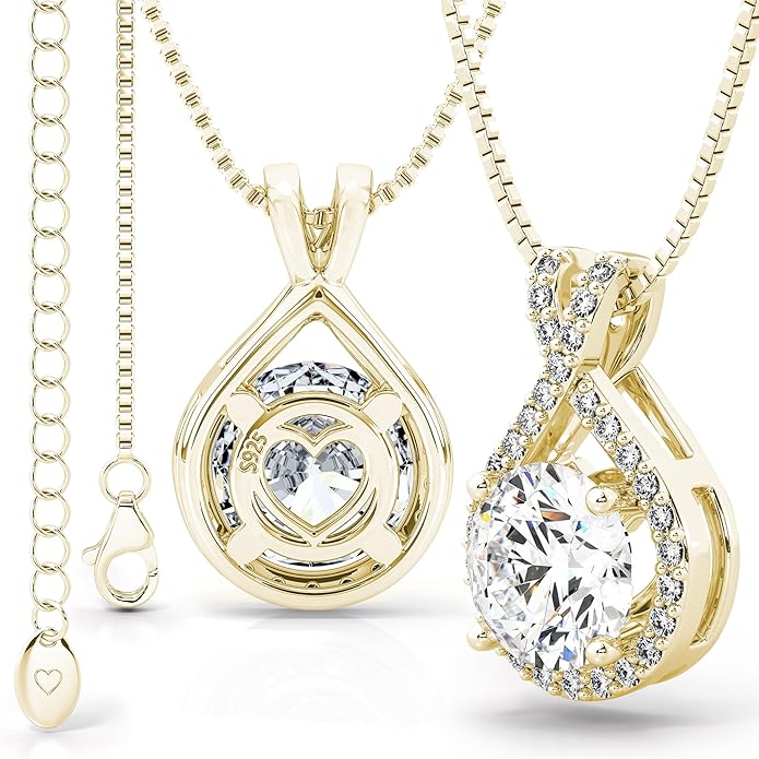 Twine&Co Infinity Moissanite Pendant Necklace – 1-3 Carat VVS1 Clarity D Color Lab-Grown Diamond Alternative – 14K Gold or Silver With Chain, Adjustable Eco-Friendly Infinity Design, Gift for Her
