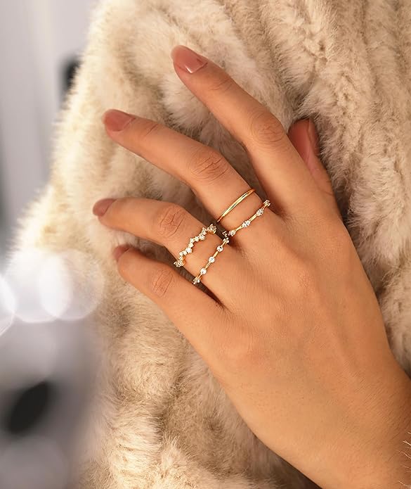 WFYOU Gold Rings for Women that Don't Tarnish Cubic Zirconia Ring Stackable Rings for Women Dainty 14K Gold Plated Rings Set Wedding Bands for Women Gold Jewelry Ring Size 6 7 8 9 10