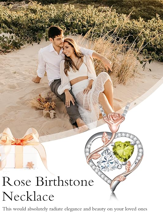 Jewelry for Her Double Heart Rose Birthstone Pendant Necklace Anniversary Jewelry Christmas Birthday Gifts for Women Wife Girlfriend
