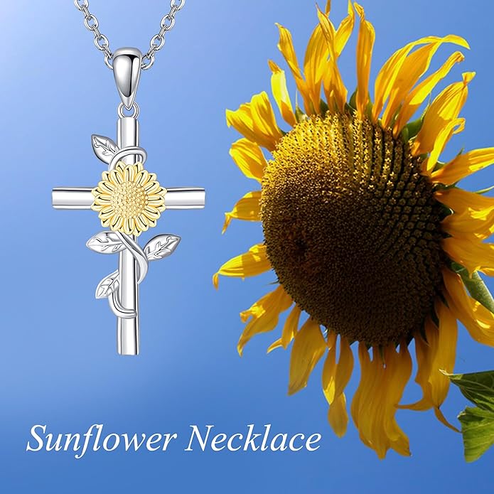 Flower Cross Necklace 925 Sterling Silver Carnation/Rose/Lily/Daisy Cross Necklace Birth Flower Jewelry for Women