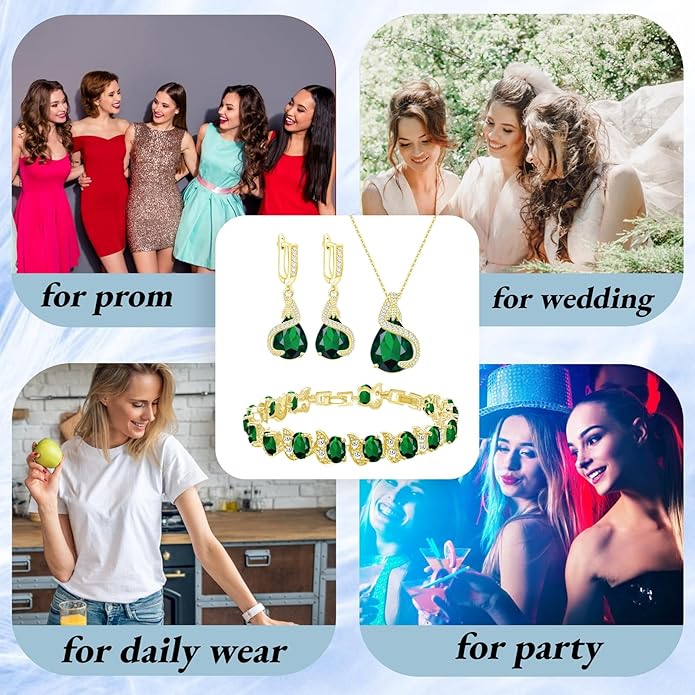 GZWHD Jewelry Set for Women Water Drop Cubic Zirconia Artificial Crystal Earrings Pendant Necklace Open Ring Tennis Bracelet Wedding Anniversary Birthday Engagement Gift for Bridesmaid Wife Girlfriend Friend