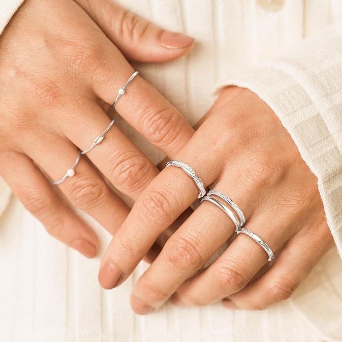 TOBENY Stackable Silver Gold Rings for Women Non Tarnish 14K Gold Plated Cubic Zirconia Ring Set Trendy Dainty Engagement Wedding Bands Thumb Rings Stacking Promise Statement Rings Jewelry Size 6-10