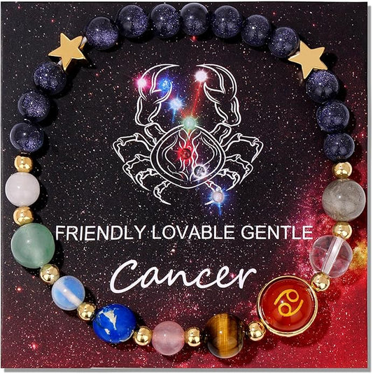 Zodiac Bracelets for Women Men,12 Constellations Healing Crystal Stone Beads Bracelet Birthday Zodiac Gifts Horoscope Spiritual Jewelry Bracelet Gifts