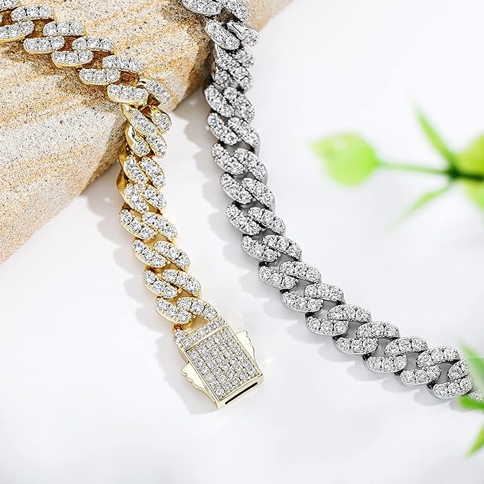 TOPGRILLZ Gold Anklets for Women Cuban Link Anklets Iced out Faux Diamond Chunky Ankle Bracelets 8mm 14K Gold Silver Plated Minimalist Fashion Foot Jewelry