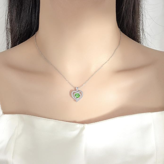 Heart Necklace, I Love You Always & Forever, Birthstone Cubic Zirconia Pendant, Gift for Women