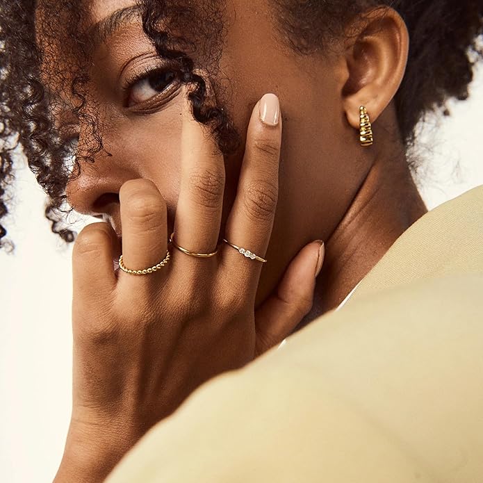 Hey Harper Gold Ring for Women - Gold Plated Stacking Waterproof & Sweatproof Jewerly Ring - Everday Non Tarnish Cute Fashion Circle Rings