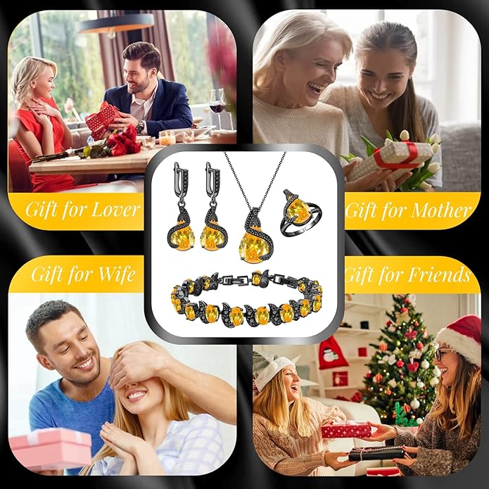 GZWHD Jewelry Set for Women Water Drop Cubic Zirconia Artificial Crystal Earrings Pendant Necklace Open Ring Tennis Bracelet Wedding Anniversary Birthday Engagement Gift for Bridesmaid Wife Girlfriend Friend