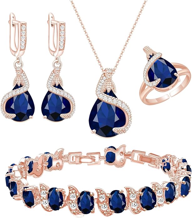 GZWHD Jewelry Set for Women Water Drop Cubic Zirconia Artificial Crystal Earrings Pendant Necklace Open Ring Tennis Bracelet Wedding Anniversary Birthday Engagement Gift for Bridesmaid Wife Girlfriend Friend