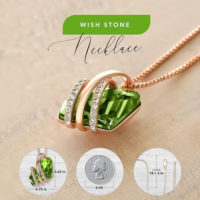 Leafael Wish Stone Pendant Necklace with Birthstone Crystal, 18K Rose Gold Plated/Silvertone, 18" + 2"